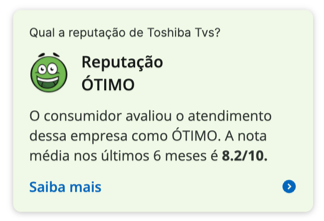 Print mostrando a boa avaliação da toshiba no reclame aqui