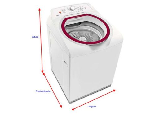 Máquina de lavar branca com cotas das suas dimensões